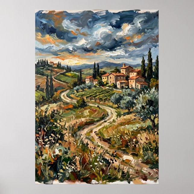 Tuscan Hills Village Landscape Poster (Front)
