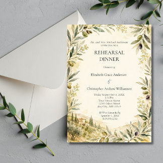 Tuscan Italian Olive Wedding Rehearsal Dinner Invitation