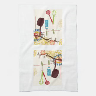 Tuscan Kitchen - Utensils on floral. Tea Towel