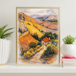 Tuscan landscape art   countryside painting print
