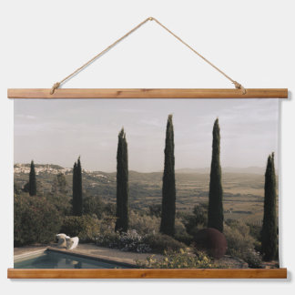 Tuscan landscape hidden behind cypresses (2024) hanging tapestry