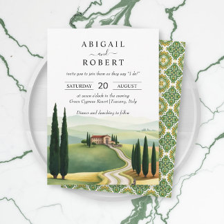 Tuscan landscape Italian tile destination wedding Invitation