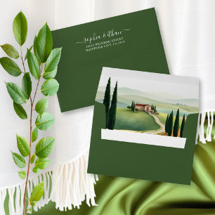 Tuscan landscape with a villa and cypress wedding envelope