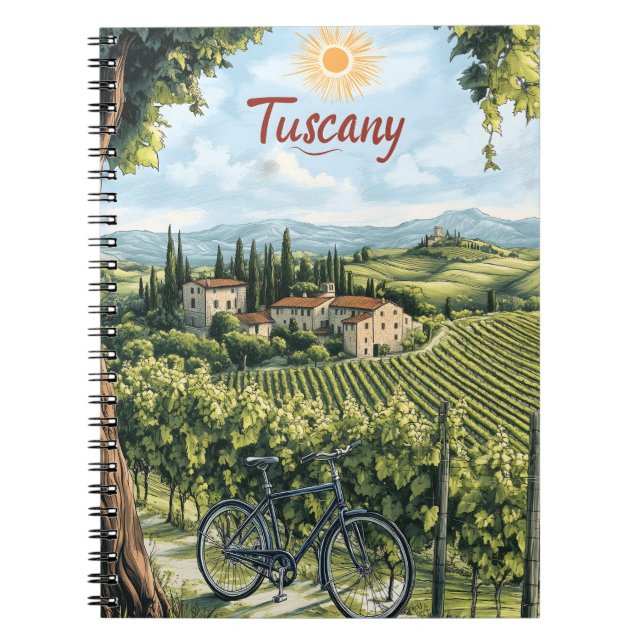 Tuscan Landscape with Vineyards and a Bicycle Notebook (Front)