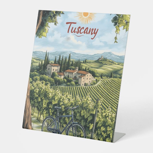 Tuscan Landscape with Vineyards and a Bicycle Pedestal Sign (Front)