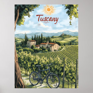 Tuscan Landscape with Vineyards and a Bicycle Poster