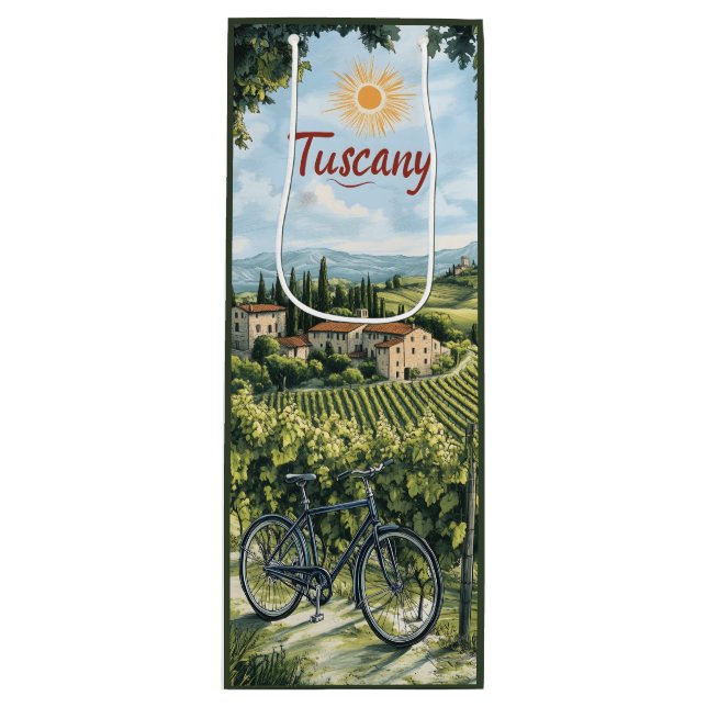 Tuscan Landscape with Vineyards and a Bicycle Wine Gift Bag (Front)