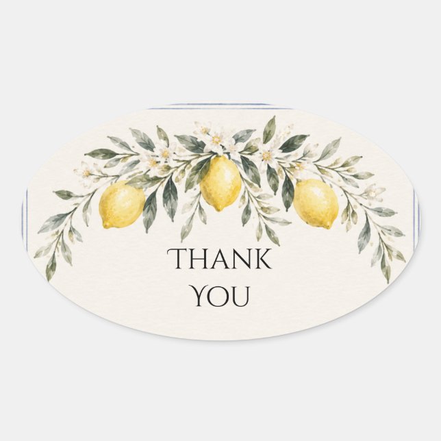 Tuscan Lemon Garland Wedding Thank You Oval Sticker (Front)