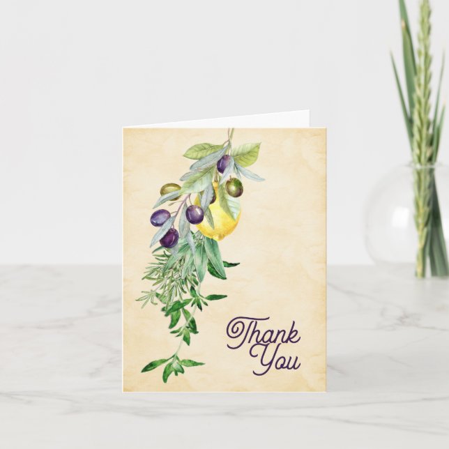 Tuscan Lemon Herbs Botanical  Thank You Card (Front)