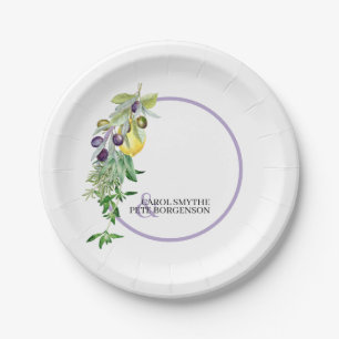 Tuscan Lemon Olives Herbs Bridal Shower Paper Plate
