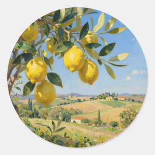 Tuscan Lemon Tree Landscape Classic Round Sticker