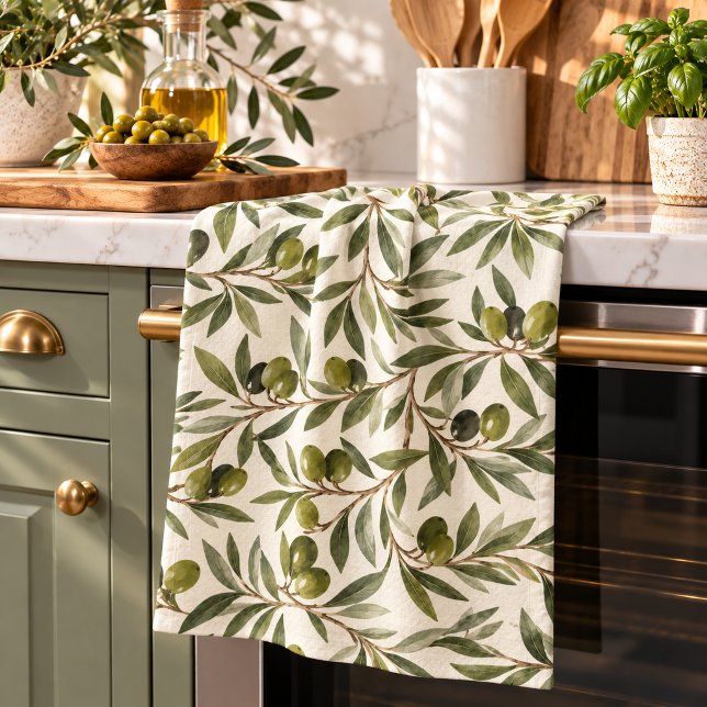 Tuscan Mediterranean Olive Grove Pattern Tea Towel (Creator Uploaded)