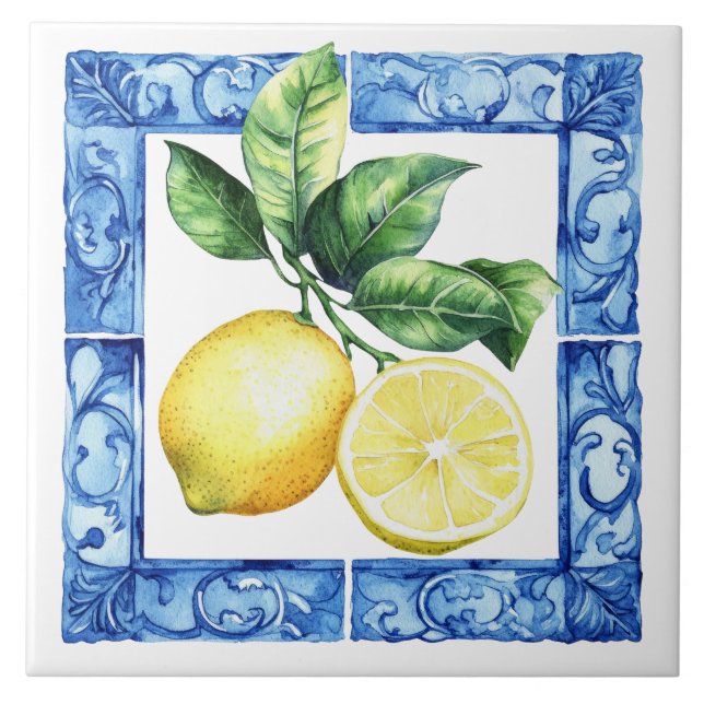 Tuscan Mediterranean Yellow Lemons Ceramic Tile (Front)