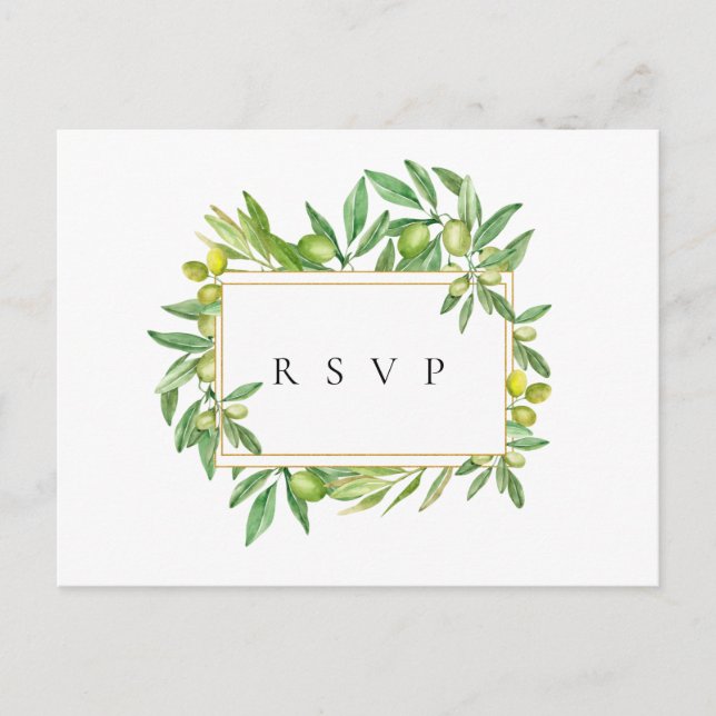 Tuscan Olive Frame Wedding RSVP Song Request Invitation Postcard (Front)