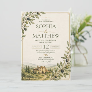 Tuscan Olive Garden Wedding Invitation | Italy