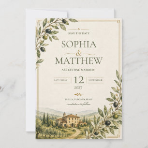 Tuscan Olive Garden Wedding Save The Date Italy