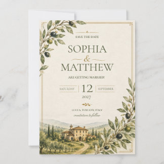 Tuscan Olive Garden Wedding Save The Date | Italy