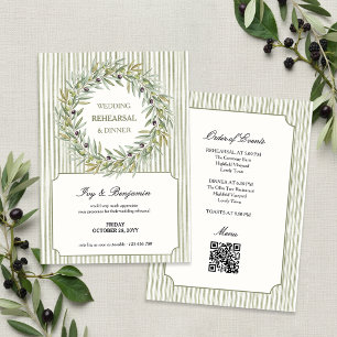 Tuscan Olive Green Stripe Rehearsal Dinner Invitation