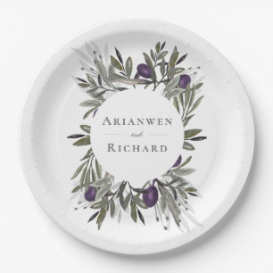 Tuscan Olives Botanical Wreath  Paper Plate
