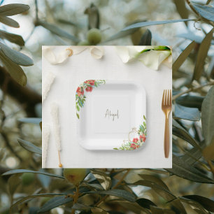 Tuscan Pomegranate Red Floral Shower Paper Plate