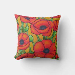 Tuscan Poppies Polyester Throw Pillow 16" x 16"