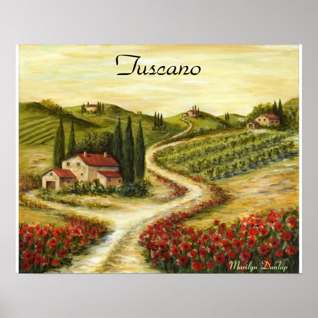 Tuscan Road With Poppies Poster (Front)