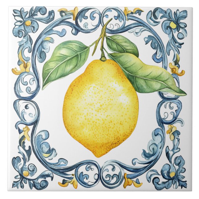 Tuscan Rustic Mediterranean Blue & Yellow Ceramic Tile (Front)