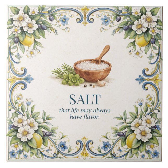 Tuscan Salt Kitchen Blessing Mediterranean Ceramic Tile (Front)