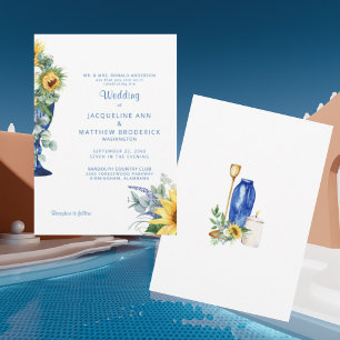 Tuscan Sunflower Bride Parents Wedding Blue Text Invitation