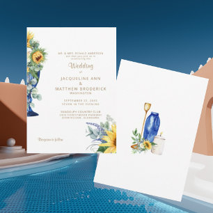 Tuscan Sunflower Wedding Gold Text Invitation