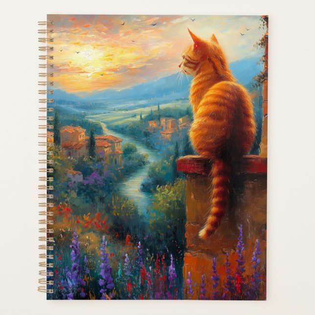Tuscan Sunset with a Ginger Cat Planner (Front)