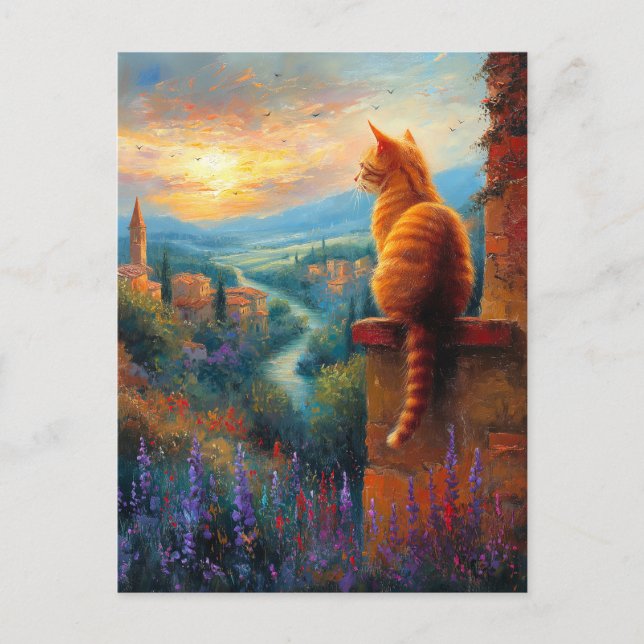 Tuscan Sunset with a Ginger Cat Postcard (Front)
