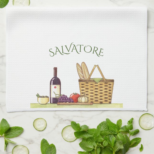 Tuscan Table Wine and Bread Personalised Tea Towel (Folded)