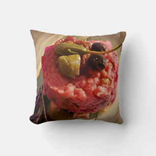 Tuscan Tartare Throw Pillow: Culinary Chic Décor Cushion