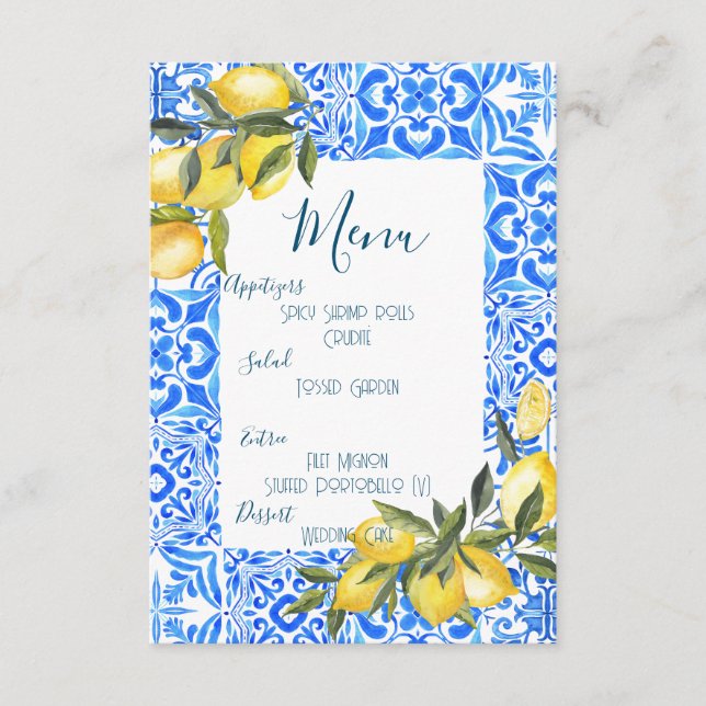 Tuscan Tile Watercolor Lemons Menu  (Front)