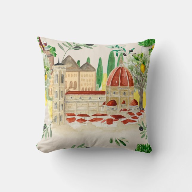 Tuscan,Tuscany,Italy,olives,lemons, citrus   Cushion (Front)
