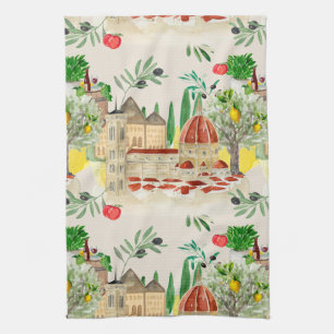 Tuscan,Tuscany,Italy,olives,lemons,tomatoes Tea Towel