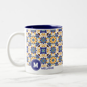 Tuscan Verve Vibrant Scrollwork  Mediterranean  Two-Tone Coffee Mug
