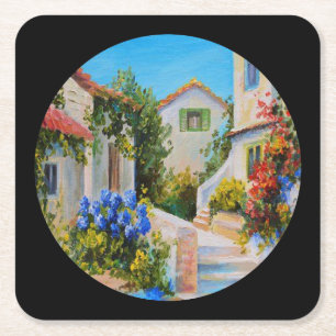 Tuscan Villa Fine Art Square Paper Coaster
