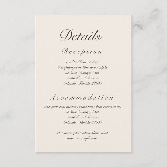 Tuscan Villa Script Details Enclosure Card (Front)