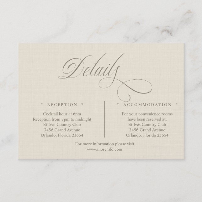 Tuscan Villa Script Details Enclosure Card (Front)