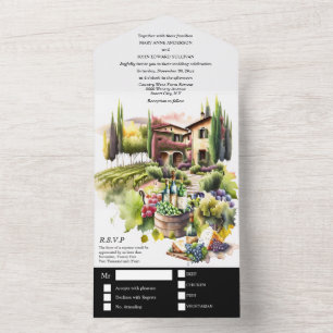 Tuscan villa watercolor vineyard Italian winery All In One Invitation