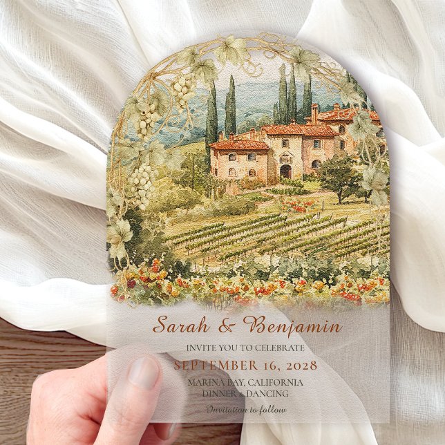 Tuscan Vineyard Arch Acrylic Wedding Invitation (Creator Uploaded)