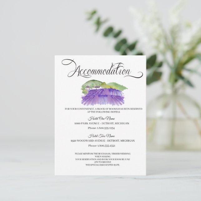 Tuscan Vineyard Wedding Accommodation Card (Standing Front)