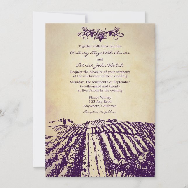 Tuscan Vintage Winery Vineyard Wedding Invitations (Front)