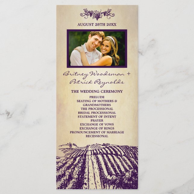 Tuscan Vintage Winery Vineyard Wedding Programs (Front)