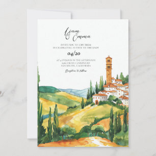 Tuscan Watercolor Destination Wedding Invitation