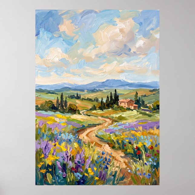 Tuscan Wildflower Path Landscape Poster (Front)