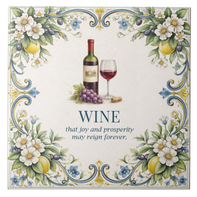 Tuscan Wine Kitchen Blessing Mediterranean Ceramic Tile (Front)