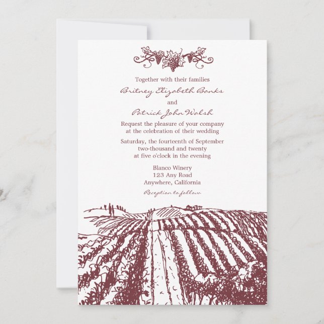 Tuscan Wine Winery Vineyard Wedding Invitations (Front)